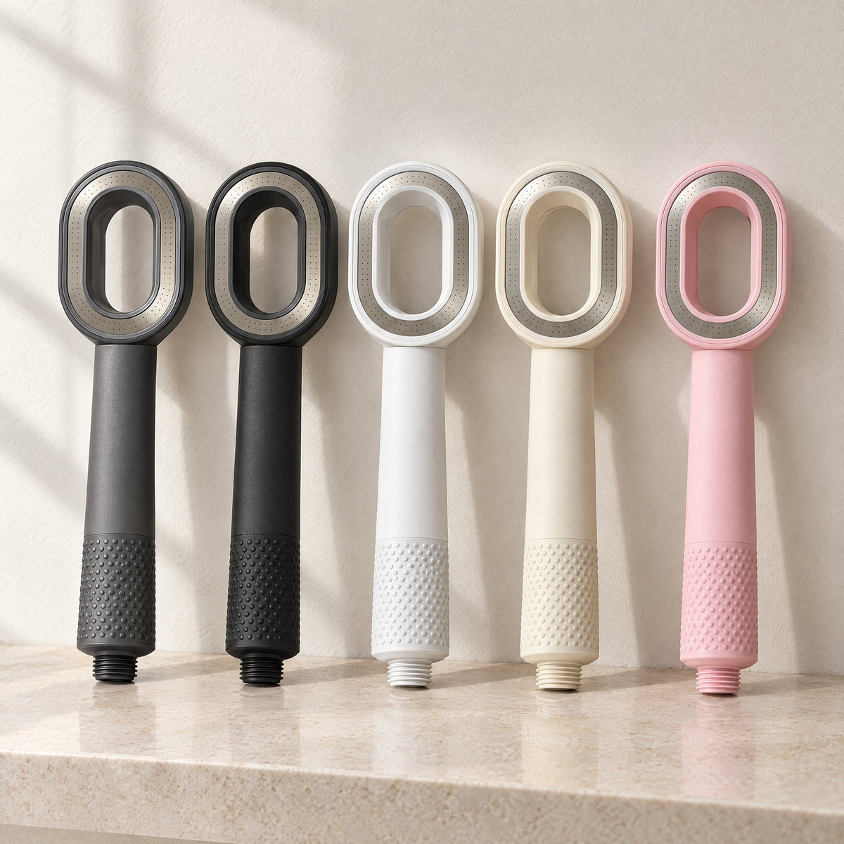 Velura in dark grey, black, white, cream and pink