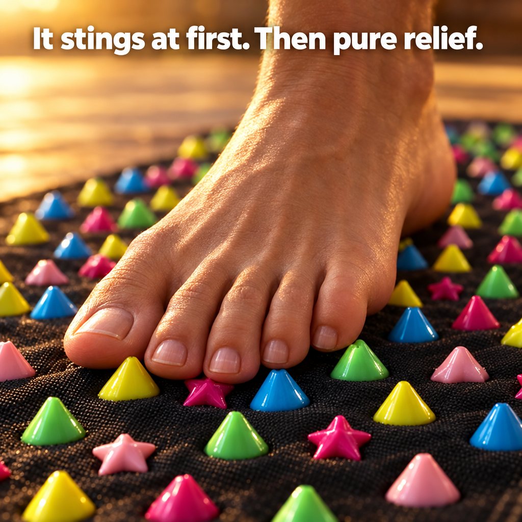 Bare foot on the acupressure stones