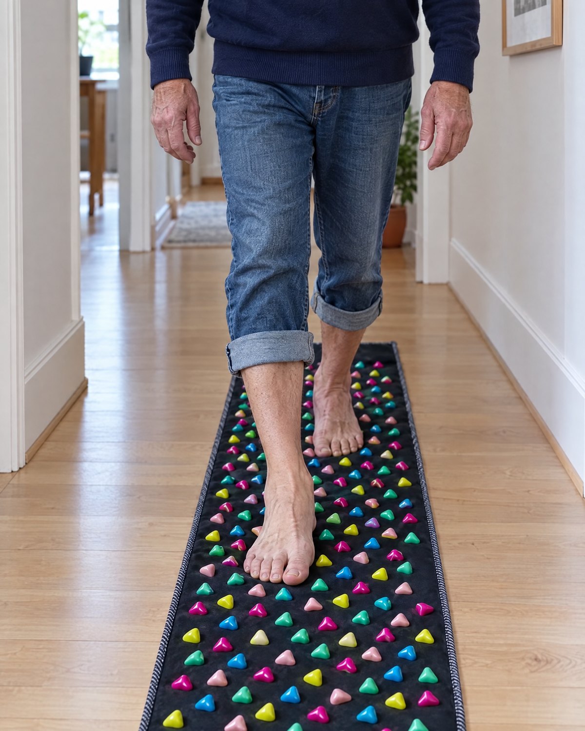 Walking on Plantra in a hallway