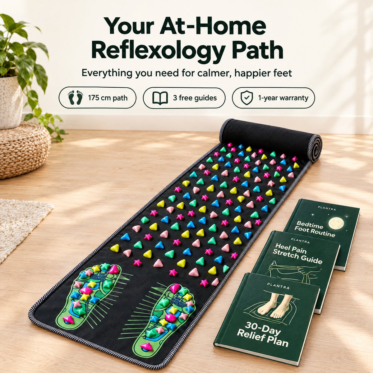 Plantra path and guides on a living room floor